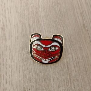 Red and White Enamel Bear Face Pin